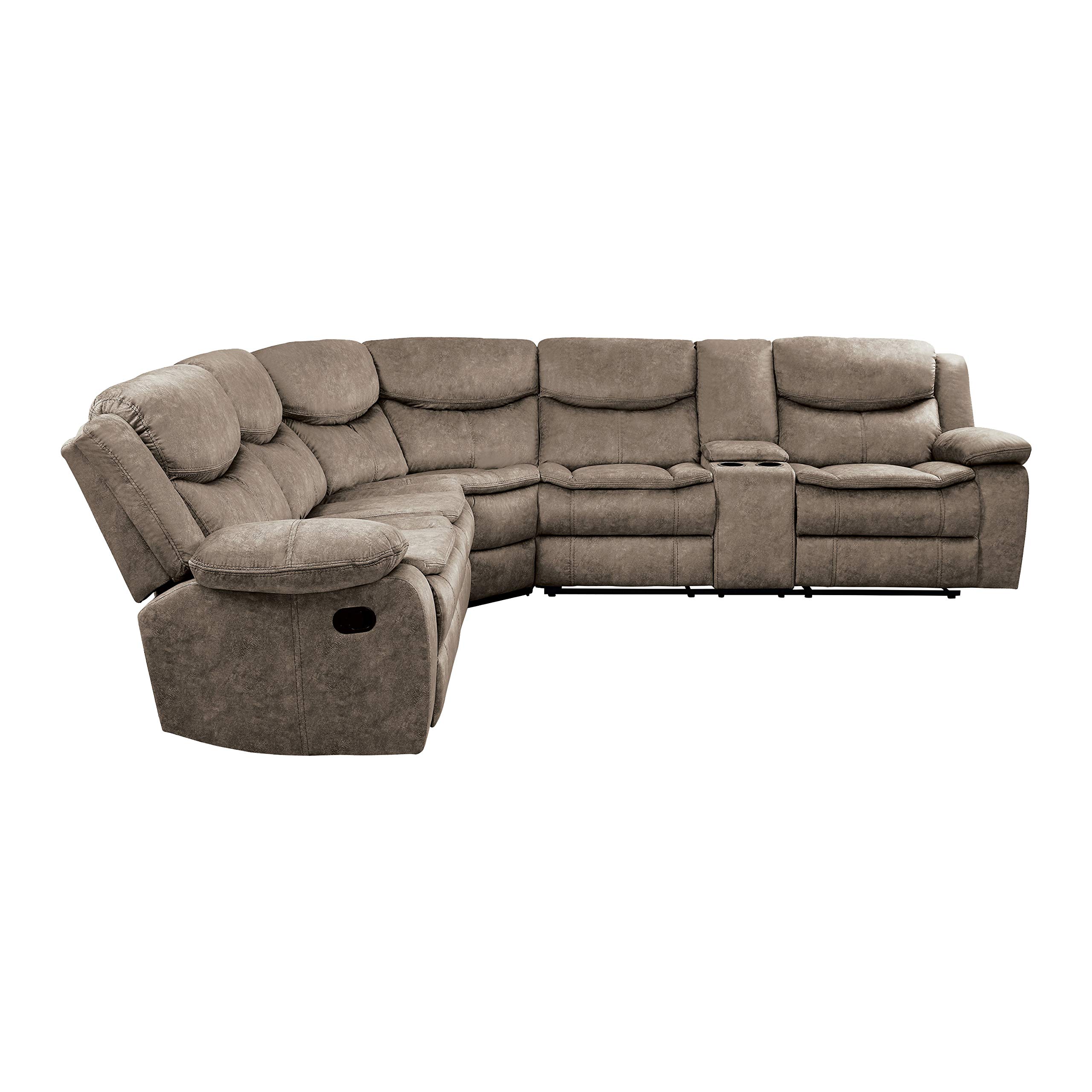 Lexicon Warrenton Faux Suede 3-Piece Sectional Manual Reclining Sofa with Right Console, 105" x 118", Brown - Image 3