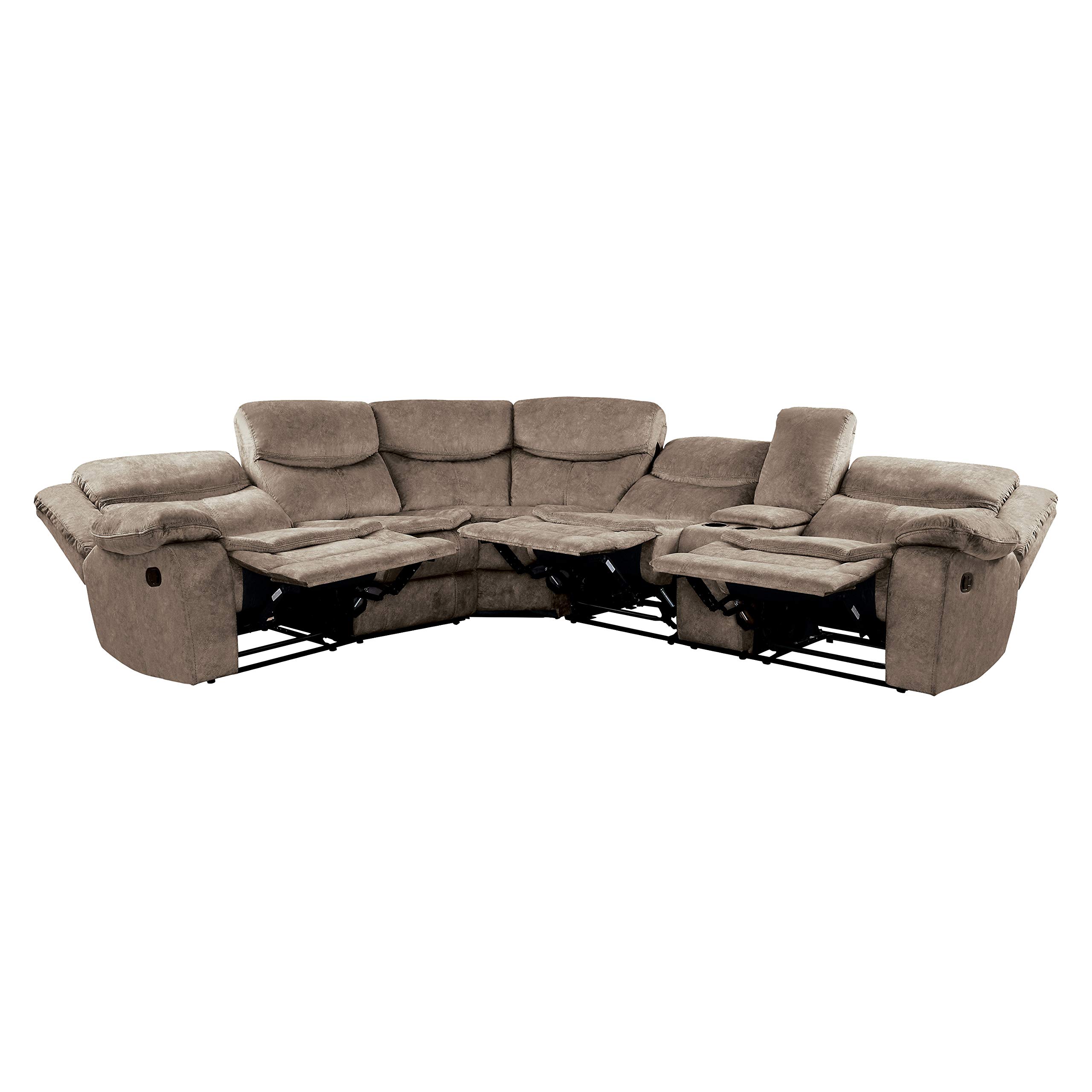 Lexicon Warrenton Faux Suede 3-Piece Sectional Manual Reclining Sofa with Right Console, 105" x 118", Brown - Image 4