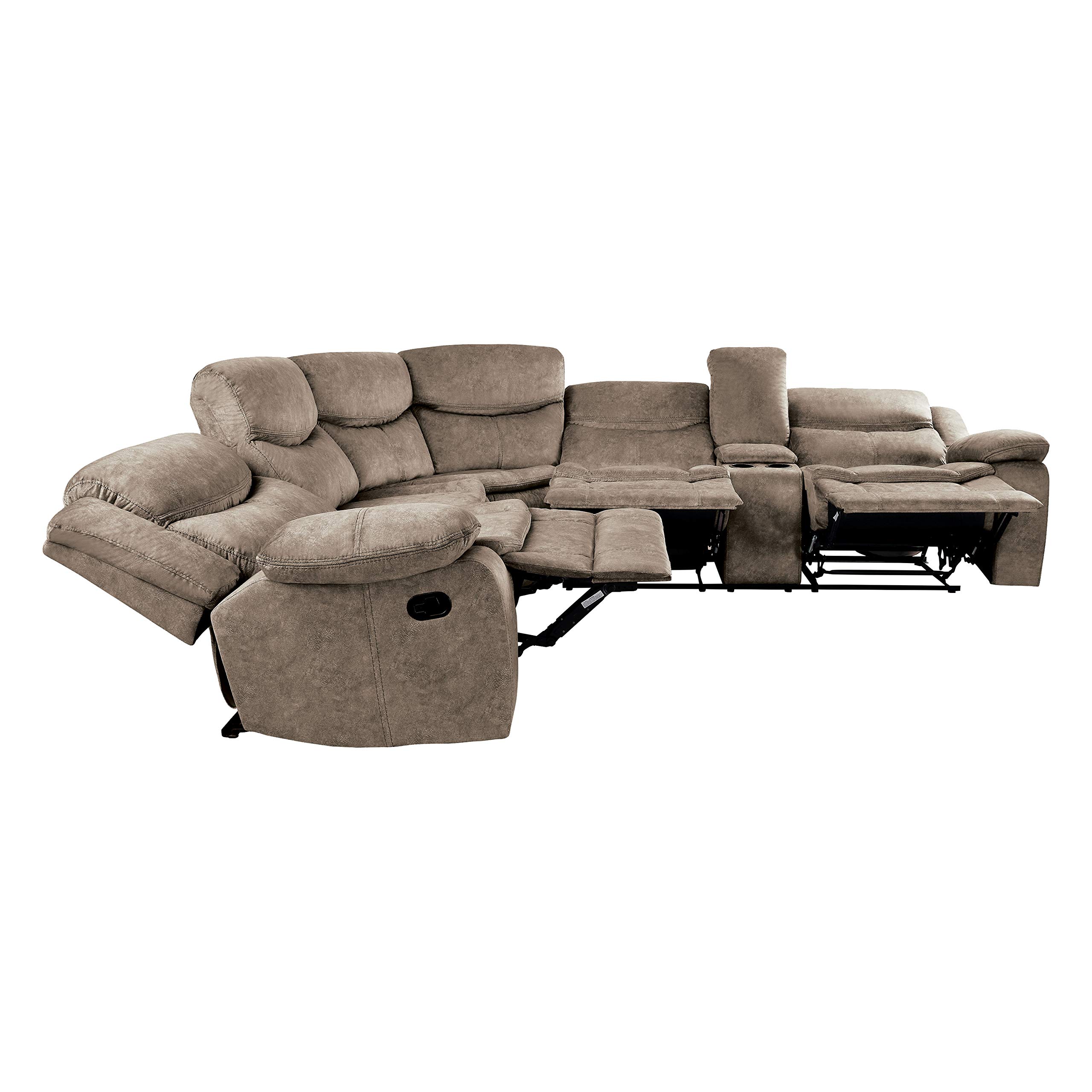 Lexicon Warrenton Faux Suede 3-Piece Sectional Manual Reclining Sofa with Right Console, 105" x 118", Brown - Image 5