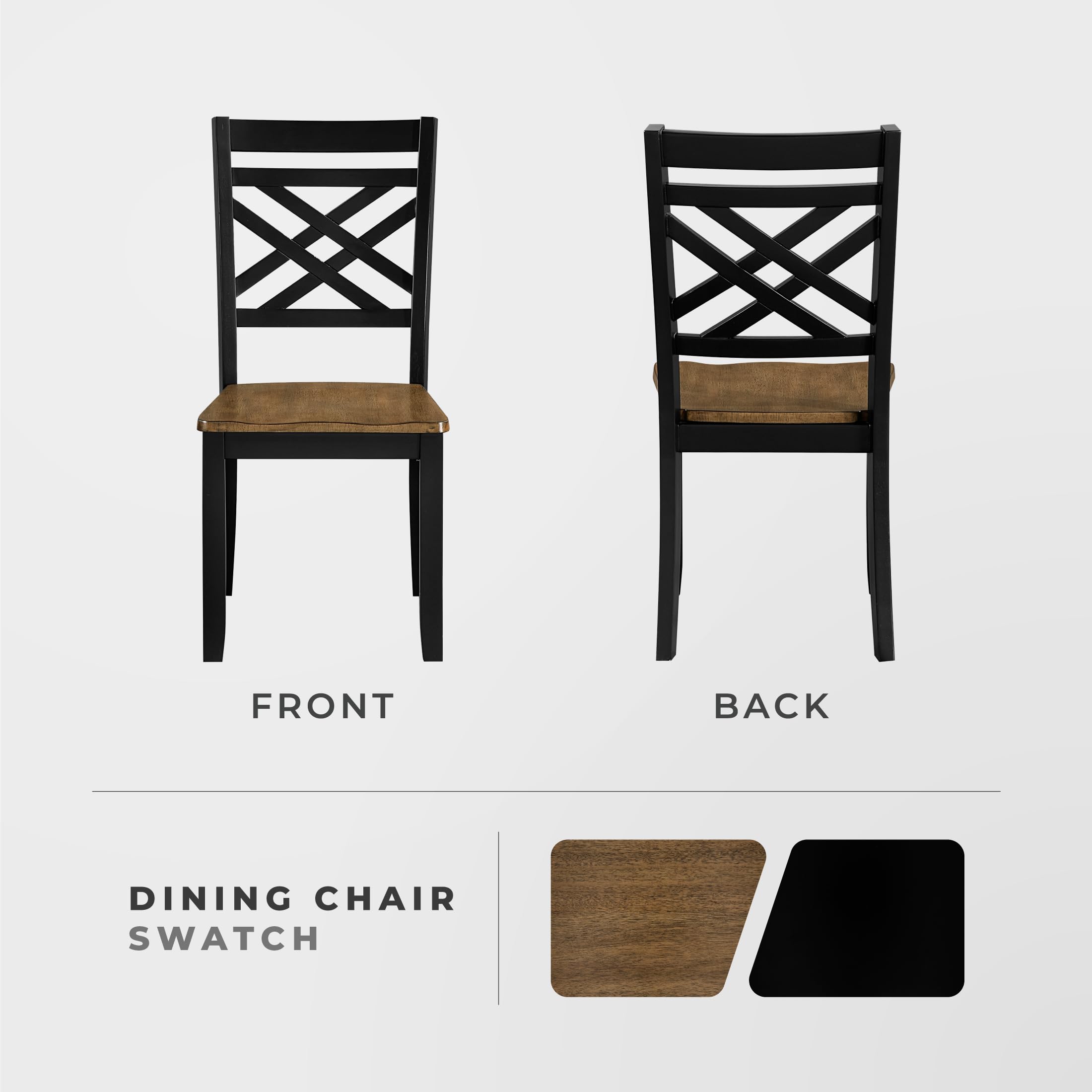 Lexicon Wooden Dining Chairs Set of 2 - Sturdy Solid Wood Frame, Cottage Cross Back, Modern Wood Armless Kitchen Chairs for Dining Room, Kitchen, Assembly Required, Two-Tone Finish (Brown and Black) - Image 4