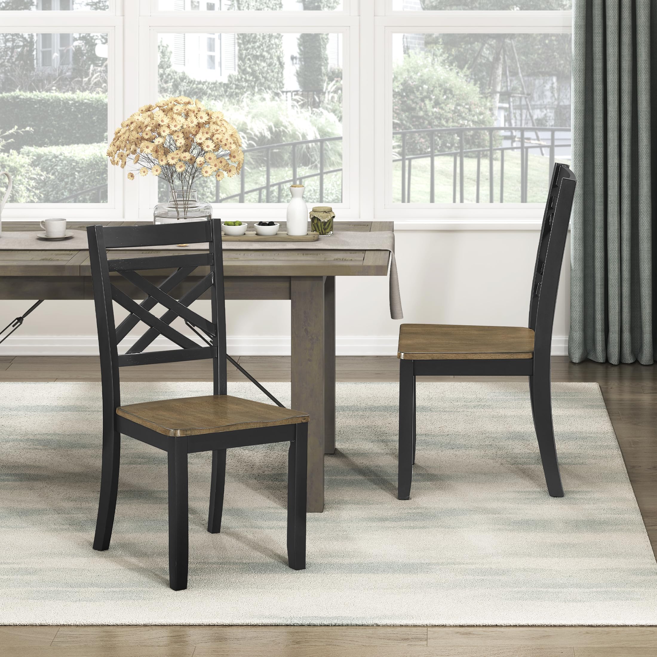 Lexicon Wooden Dining Chairs Set of 2 - Sturdy Solid Wood Frame, Cottage Cross Back, Modern Wood Armless Kitchen Chairs for Dining Room, Kitchen, Assembly Required, Two-Tone Finish (Brown and Black) - Image 5